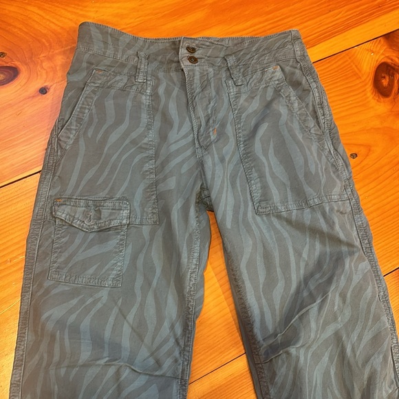 ANTHROPOLOGIE 26 Blue Zebra Print Cargo Chino Pants The Wanderer Linen Blend - Picture 2 of 10